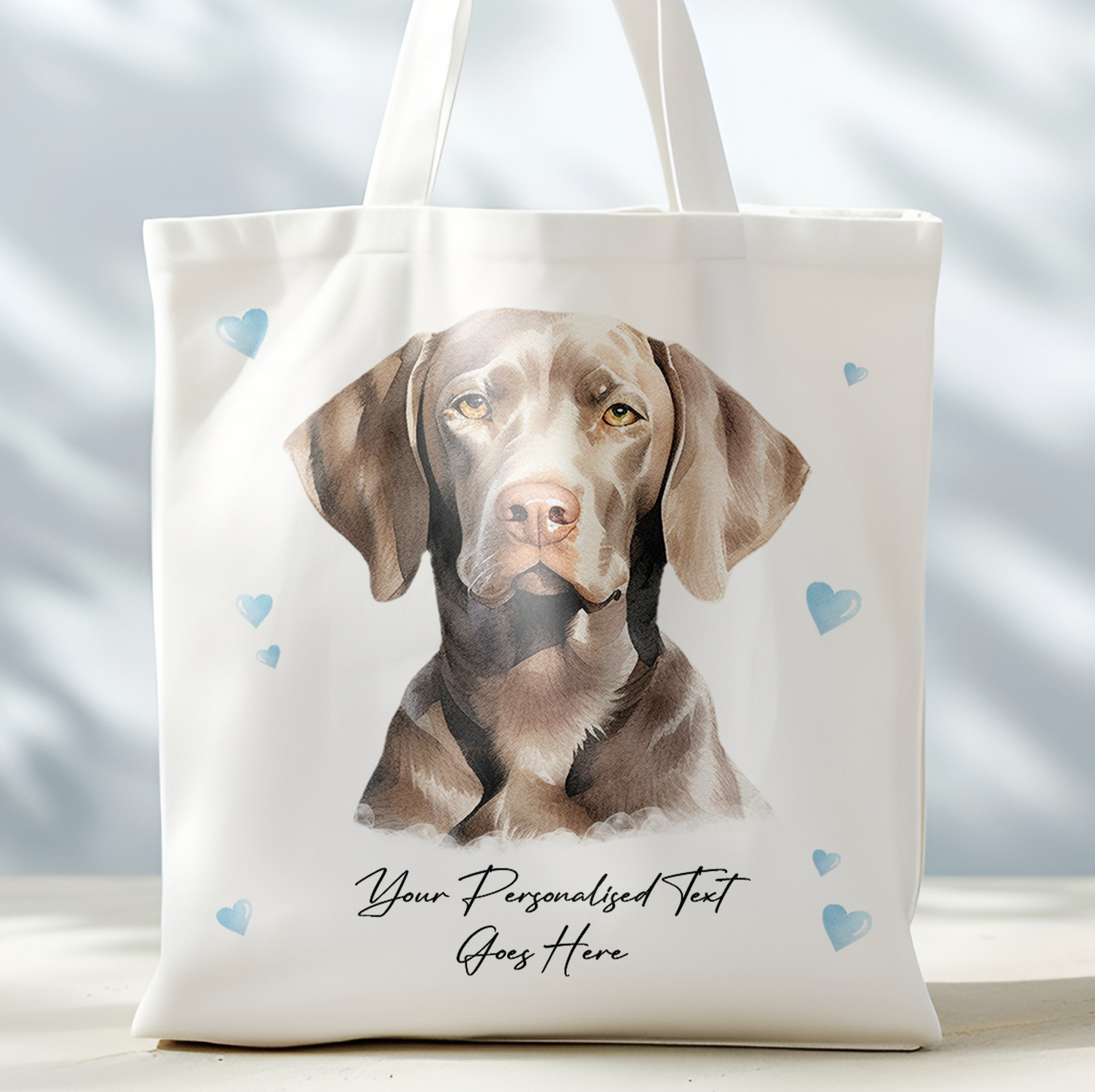 Personalised Dog Love Hearts Weimaraner Tote Bag