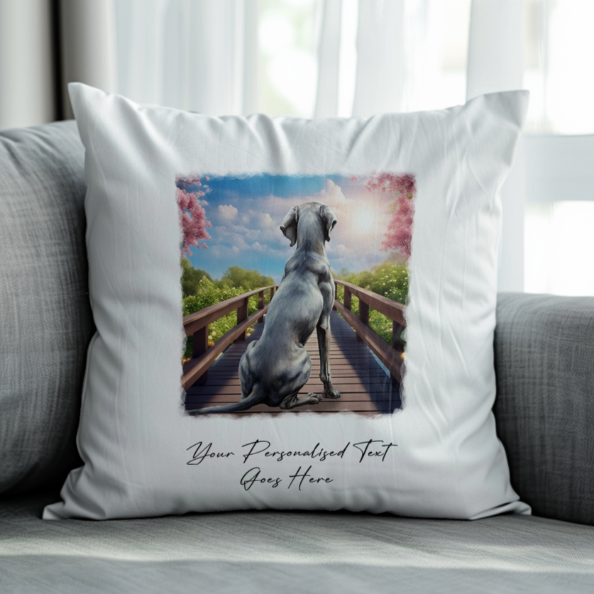 Personalised Bridge Dog Memorial Weimaraner - Keepsake Gift Cushion, by Floppsie Moppsie – floppsiemoppsie at floppsiemoppsie.co.uk