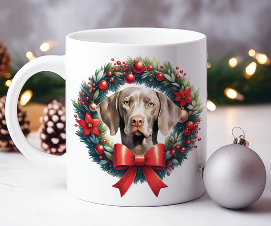 Personalised Weimaraner Dog Christmas Wreath Gift Mug