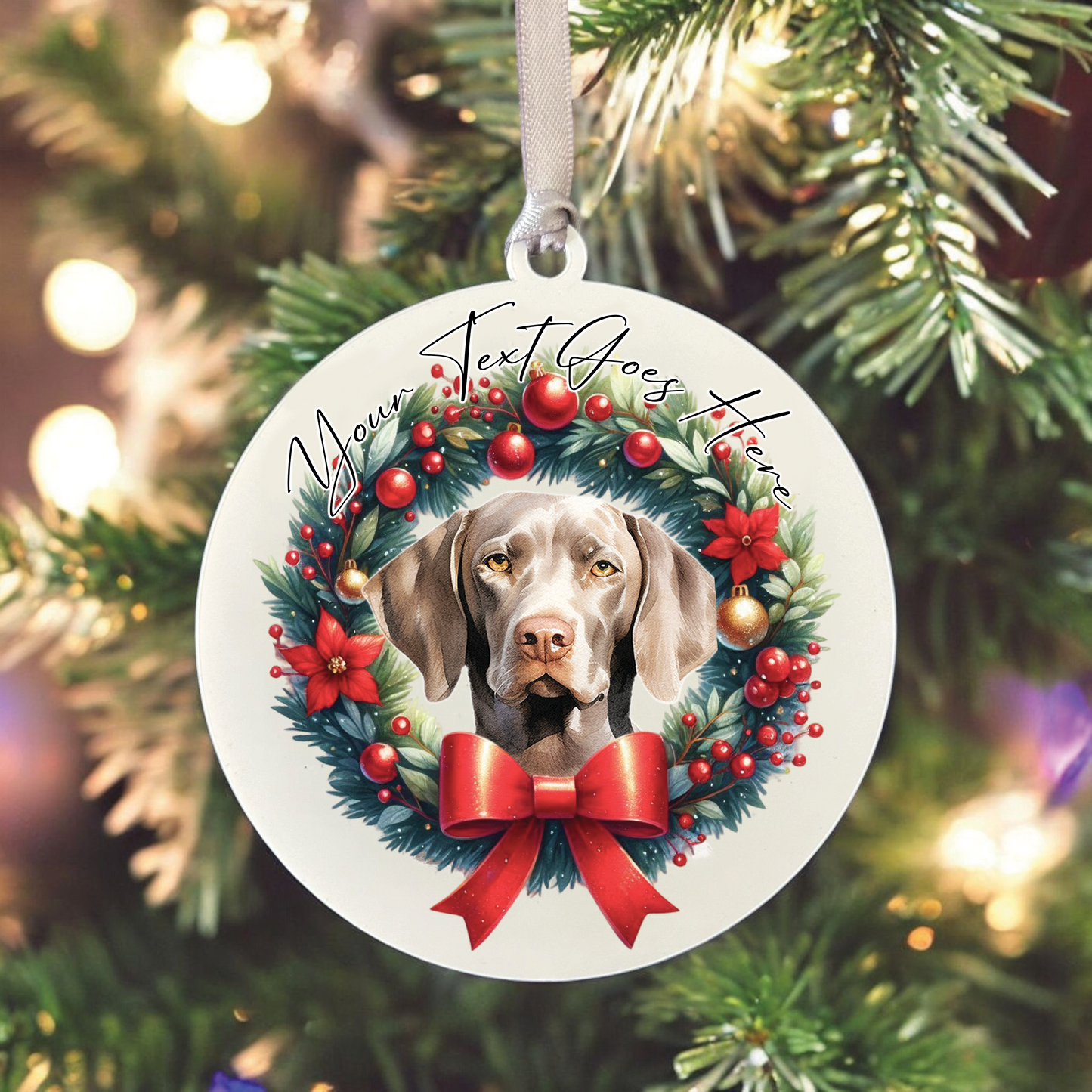 Personalised Weimaraner Dog Christmas Wreath - Hanging Bauble Decoration