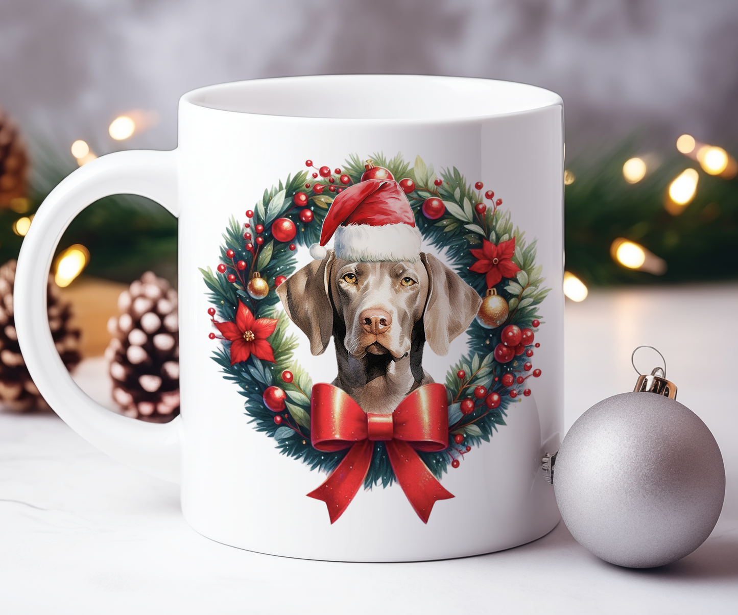 Personalised Weimaraner Dog Christmas Wreath Gift Mug