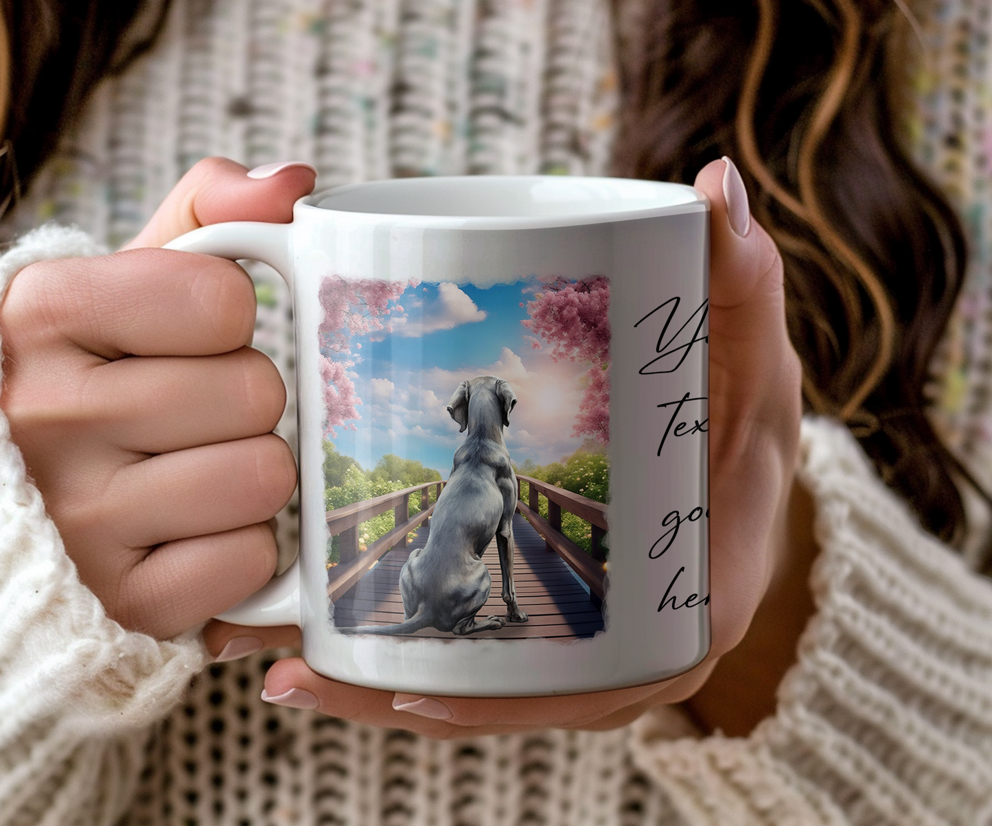 Vizsla on a Bridge Personalised Dog Mug