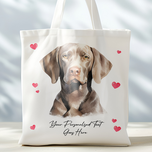 Personalised Dog Love Hearts Weimaraner Tote Bag