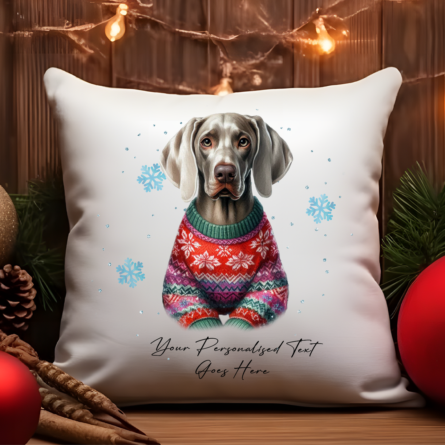 Personalised Weimaraner Dog Christmas Jumper Cushion Cover Gift - Style B