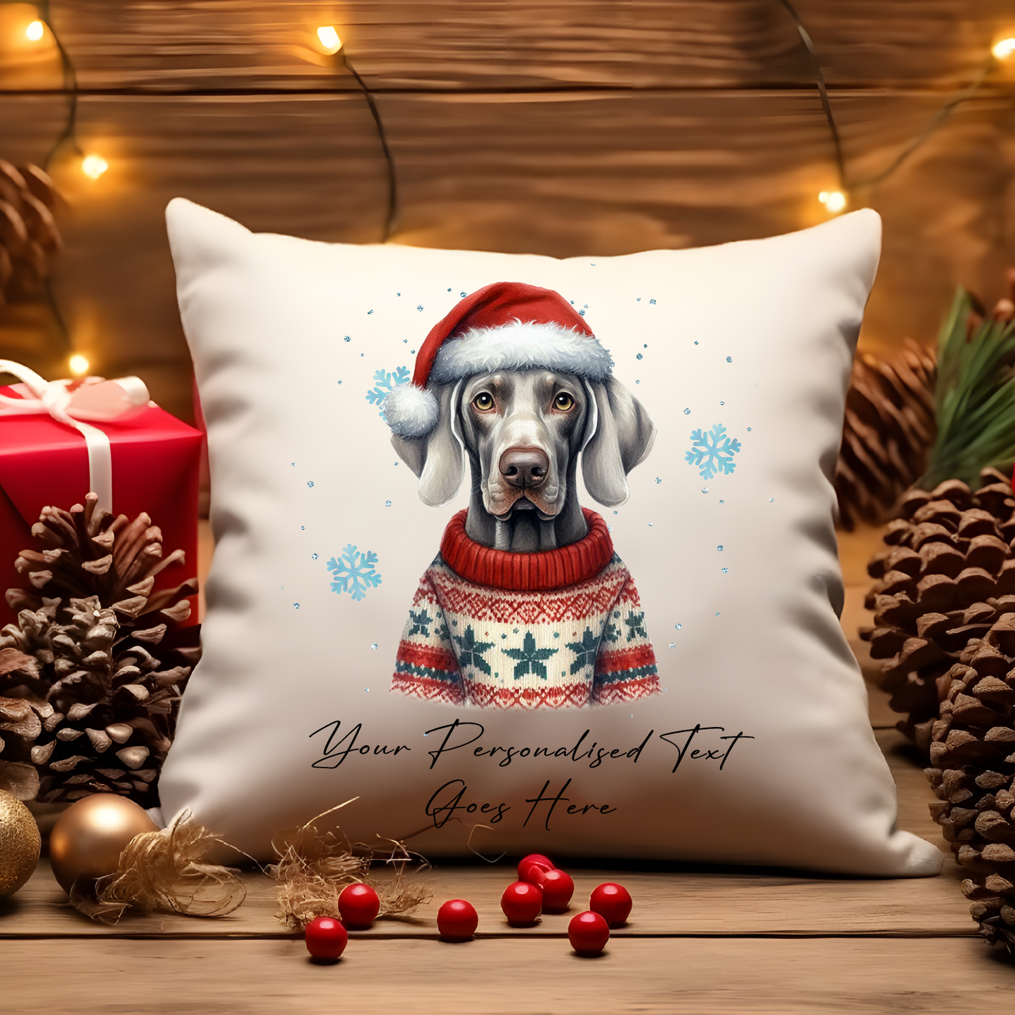 Personalised Weimaraner Dog Christmas Jumper Cushion Cover Gift - Style C