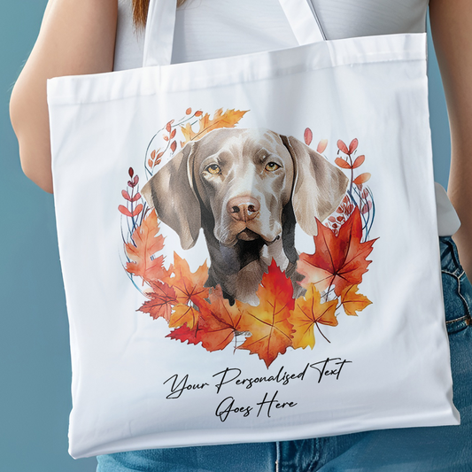 Personalised Dog Autumn Wreath Weimaraner Tote Bag