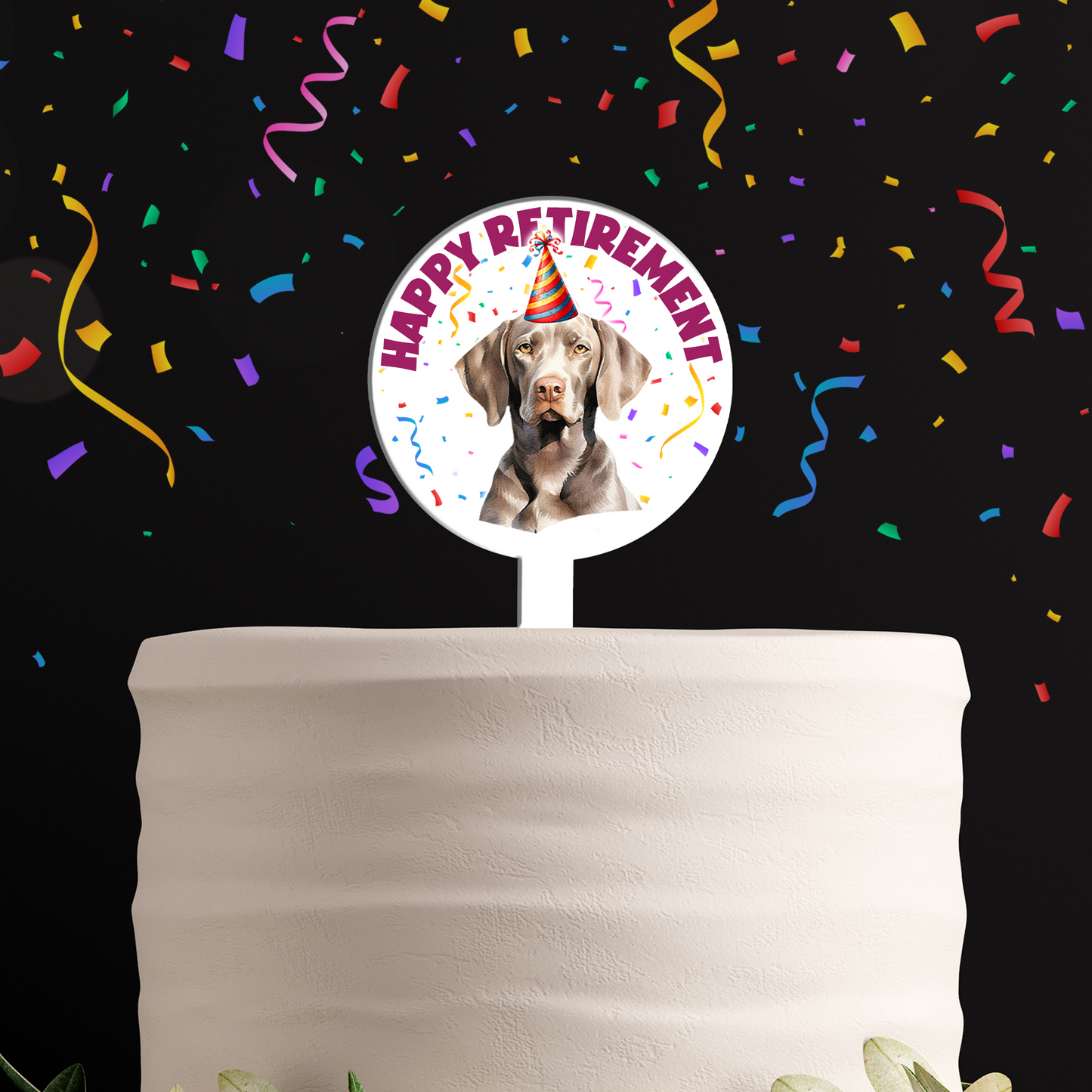 Personalised Dog Party Hat Cake Topper - Weimaraner