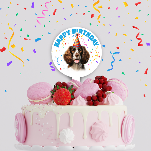 Personalised Dog Party Hat Cake Topper - Welsh Springer Spaniel