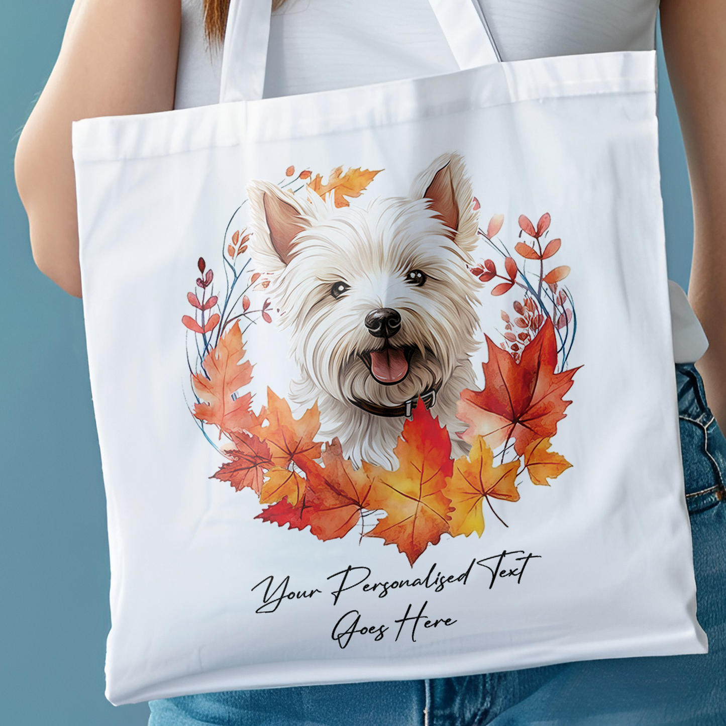 Personalised Dog Autumn Wreath West Highland Terrier Tote Bag