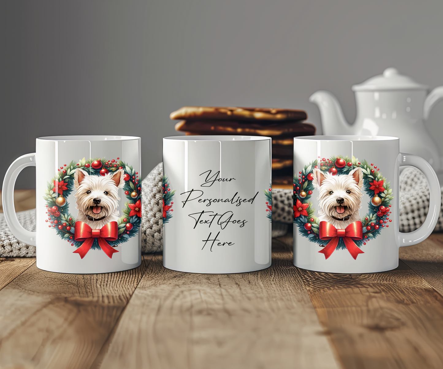 Personalised West Highland Terrier Dog Christmas Wreath Gift Mug