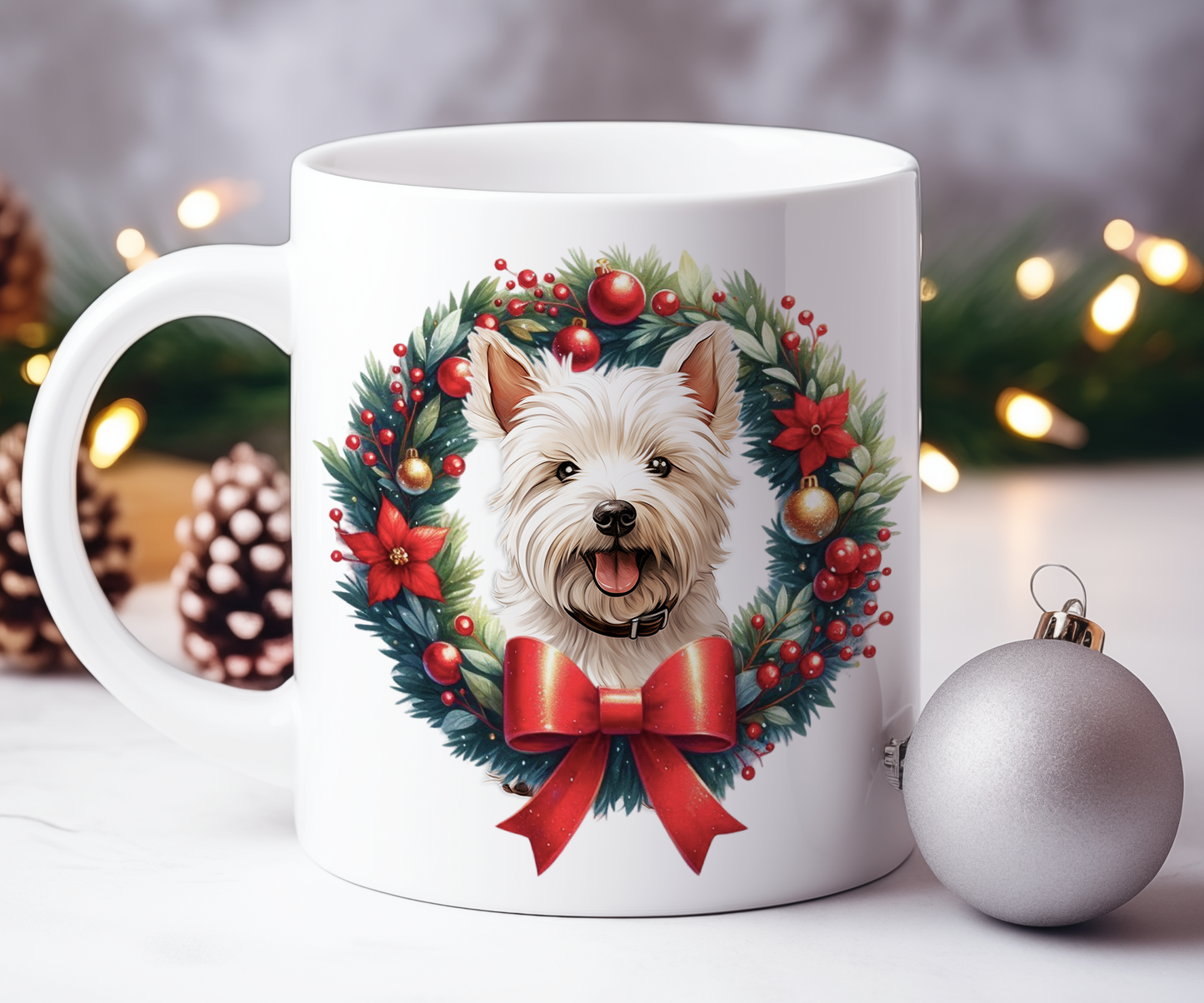 Personalised West Highland Terrier Dog Christmas Wreath Gift Mug