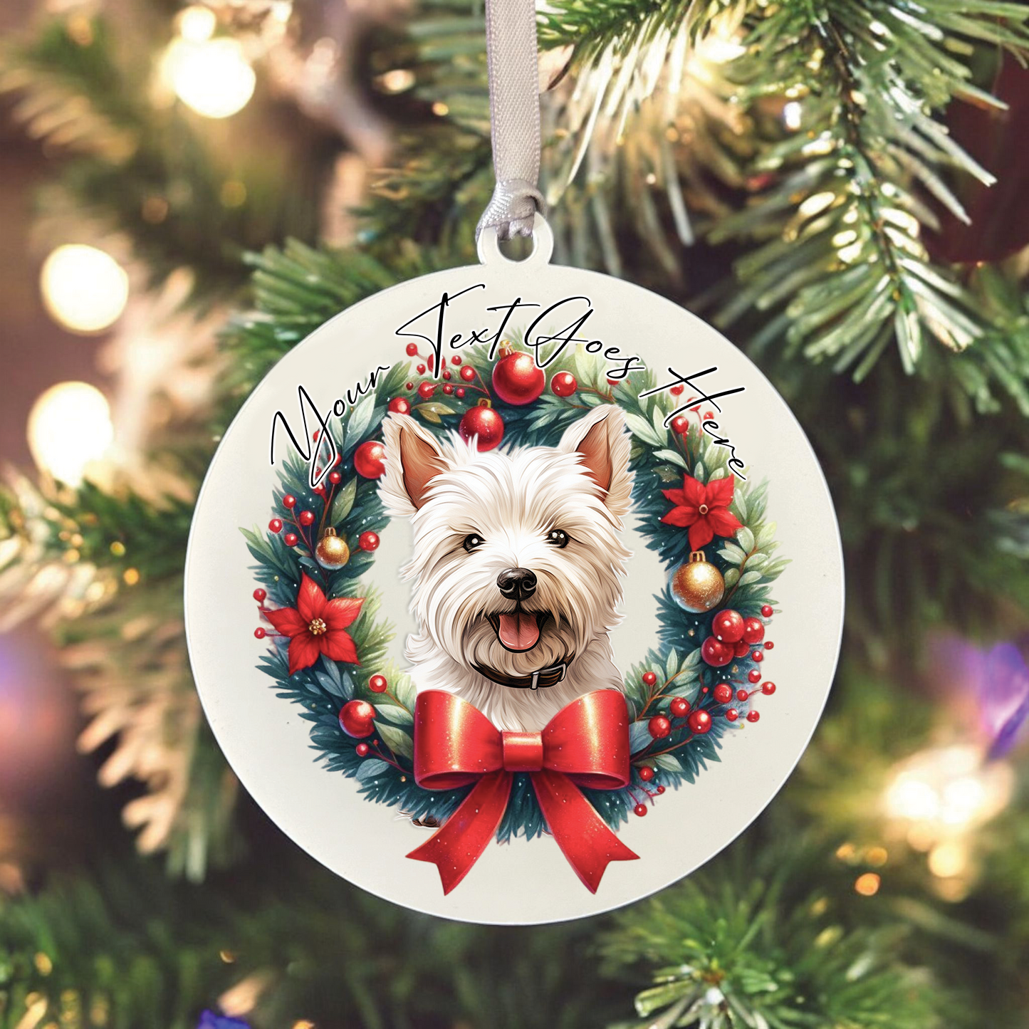 Personalised West Highland Terrier Dog Christmas Wreath - Hanging Bauble Decoration