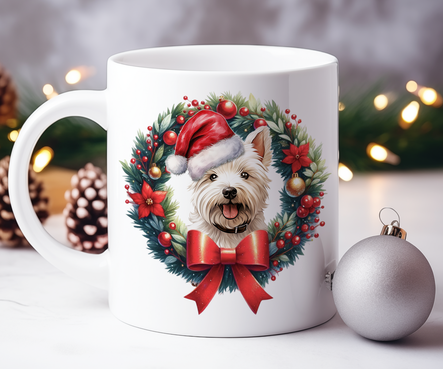 Personalised West Highland Terrier Dog Christmas Wreath Gift Mug