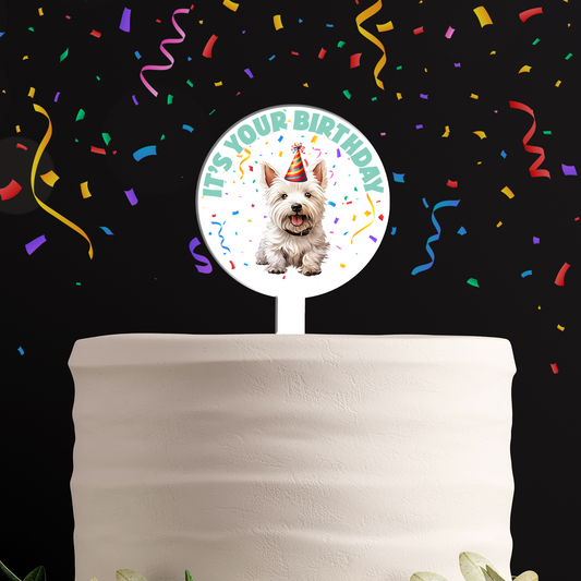 Personalised Dog Party Hat Cake Topper - West Highland Terrier