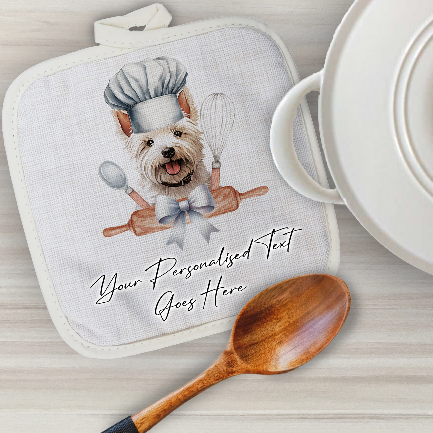 Personalised Dog In Chef Hat Gift Pot Holder / Grab - West Highland Terrier