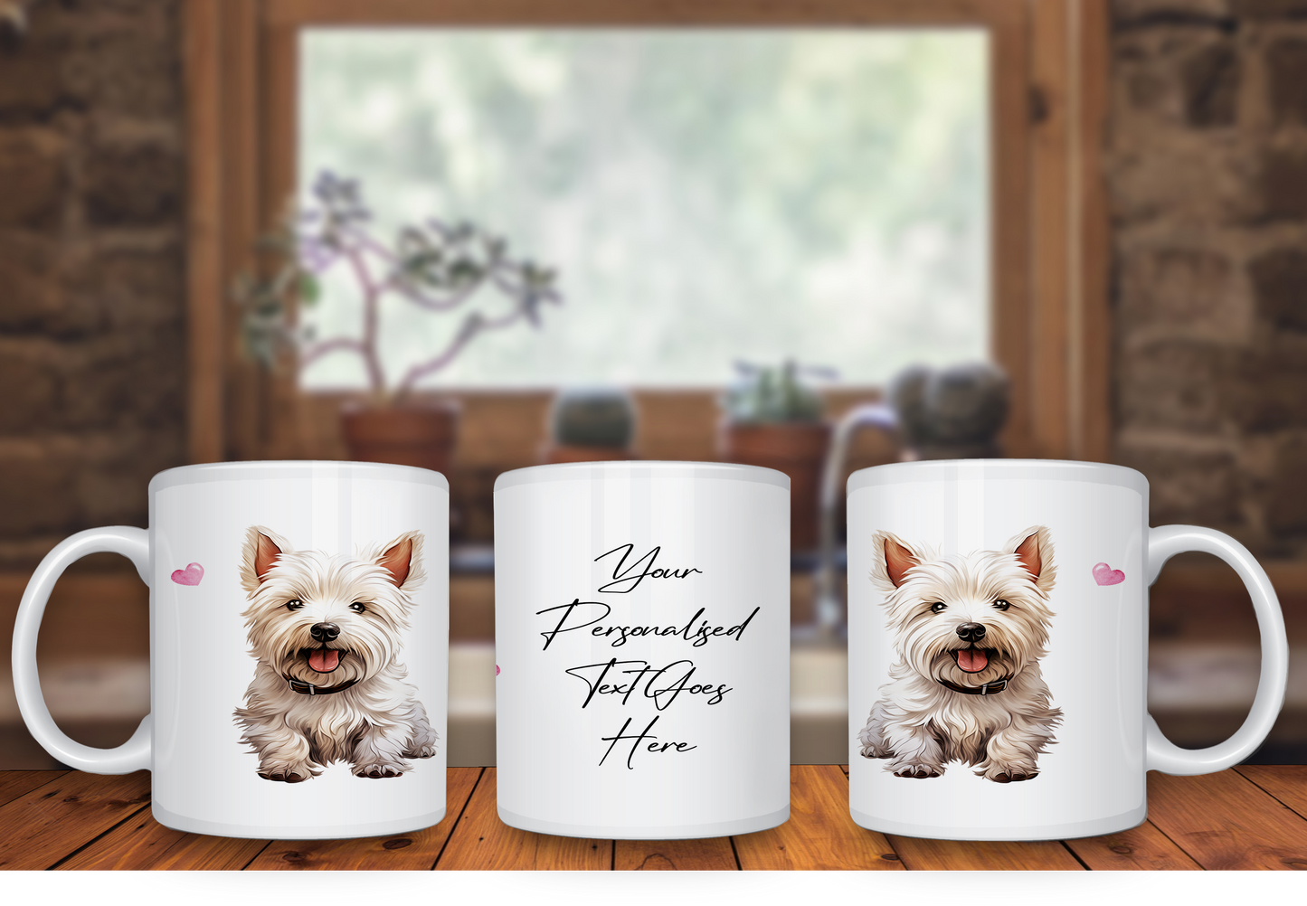 Personalised Dog Gift Mug - West Highland Terrier with Custom Message and Optional Hearts