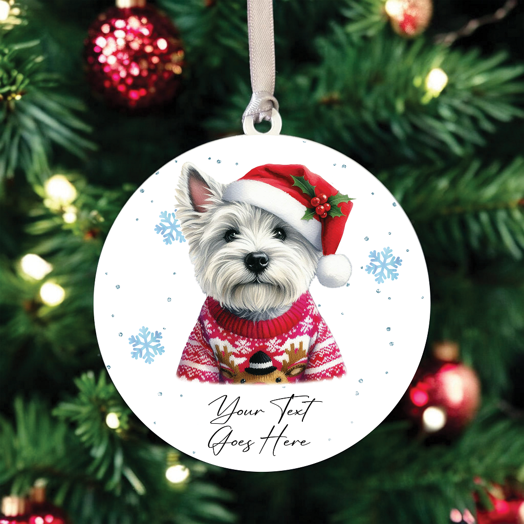 A Personalised West Highland Terrier Jumper Dog Hanging Bauble Decoration