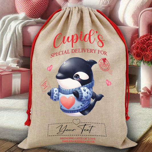 Personalised Animal Love Heart Valentine Anniversary Gift Sack - Whale