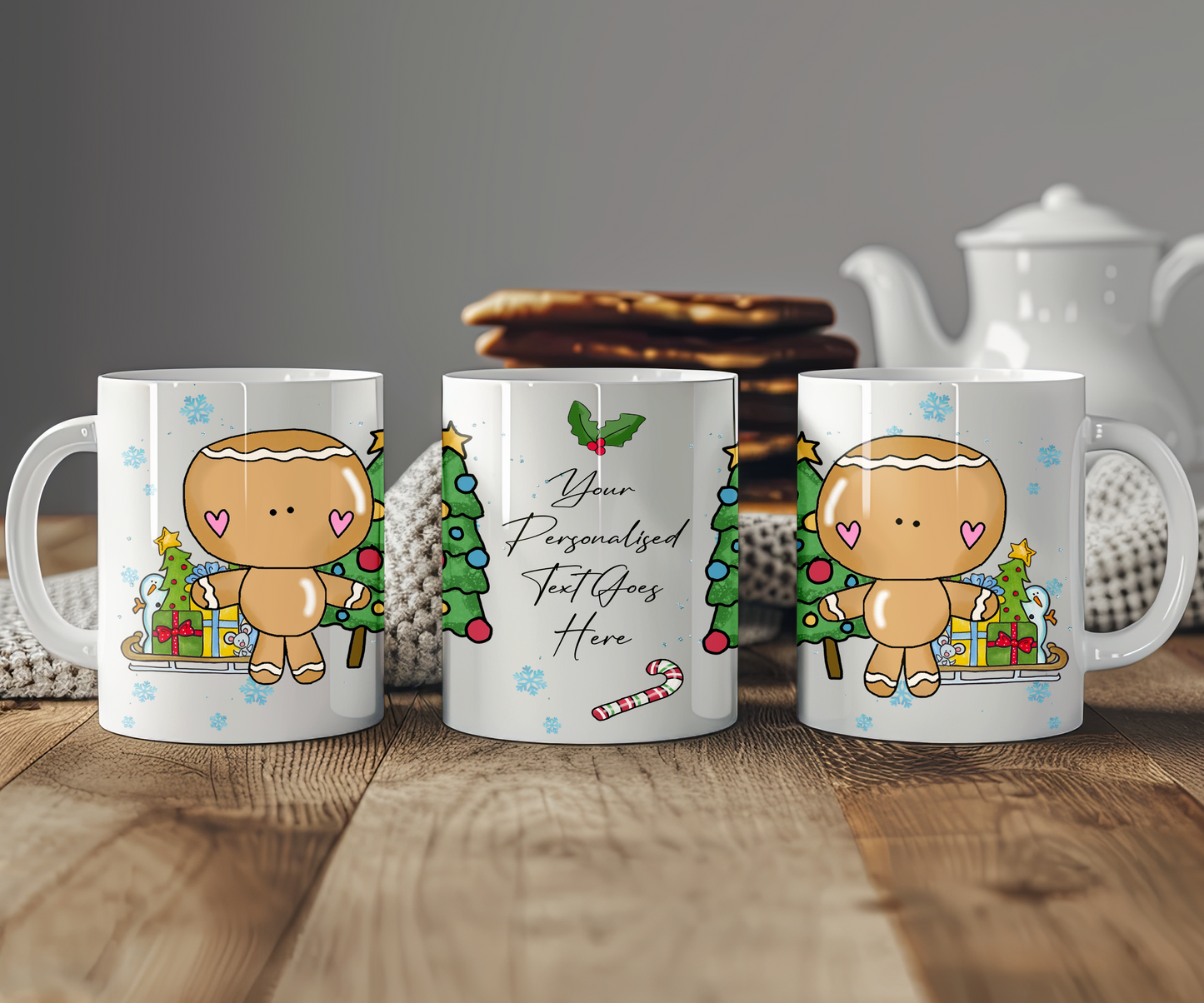 Personalised Whimsical Christmas Gingerbread Boy Gift Mug