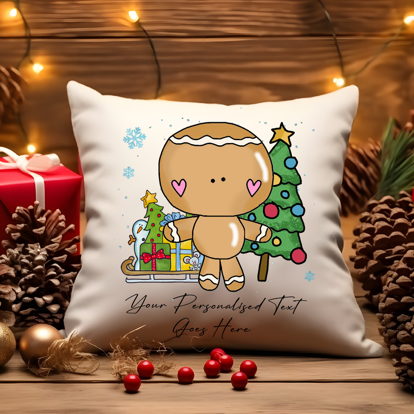 Personalised Whimsical Christmas Gingerbread Boy - Cushion Cover Gift