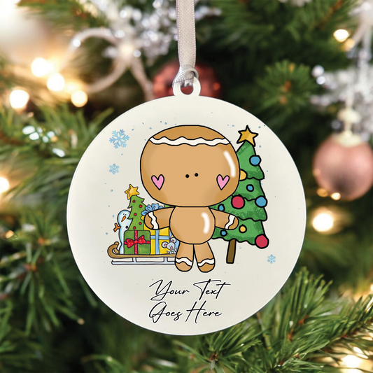 Personalised Whimsical Christmas Gingerbread Boy - Hanging Bauble Decoration