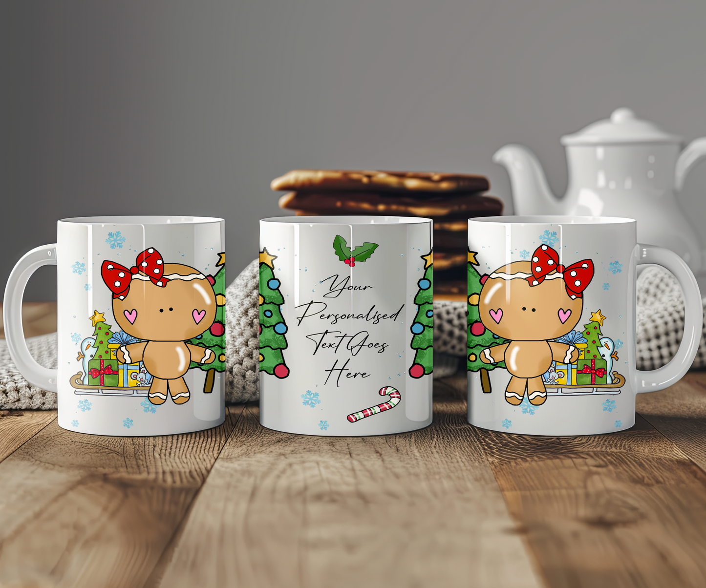 Personalised Whimsical Christmas Gingerbread Girl Gift Mug