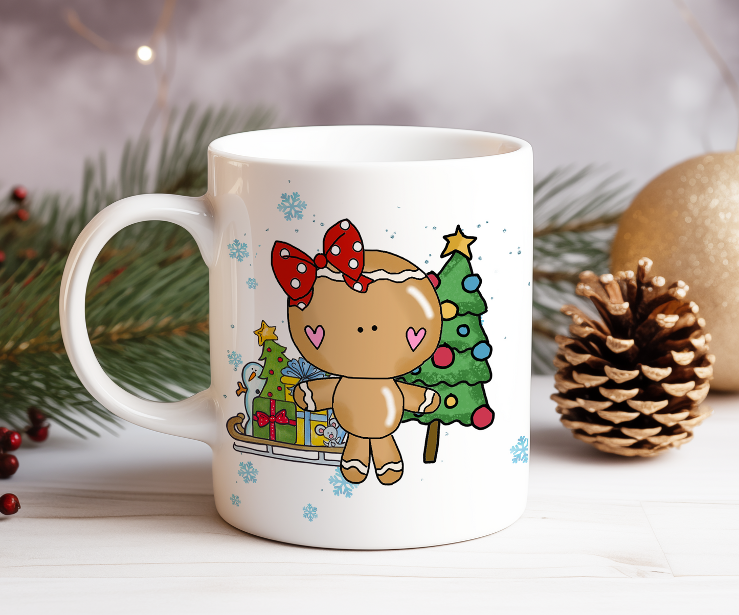 Personalised Whimsical Christmas Gingerbread Girl Gift Mug