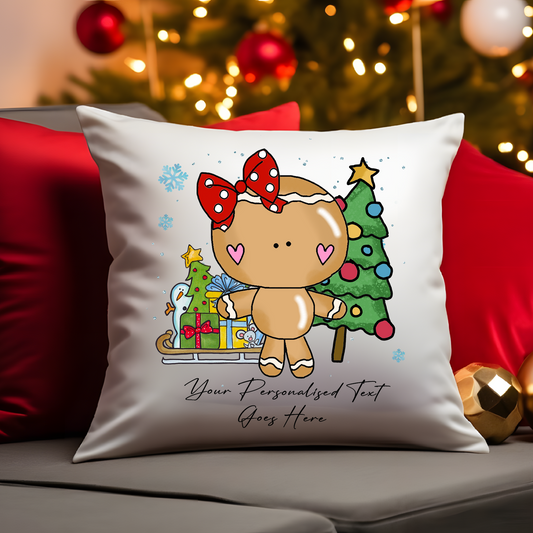 Personalised Whimsical Christmas Gingerbread Girl - Cushion Cover Gift