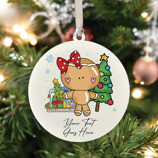 Personalised Whimsical Christmas Gingerbread Girl - Hanging Bauble Decoration