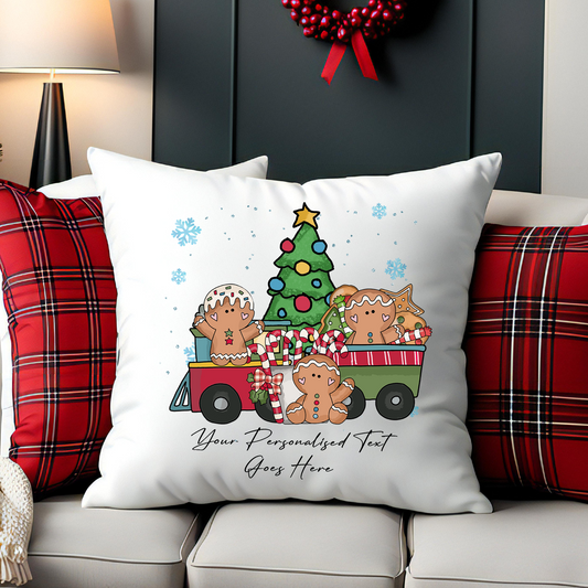 Personalised Whimsical Christmas Gingerbread Train - Cushion Cover Gift