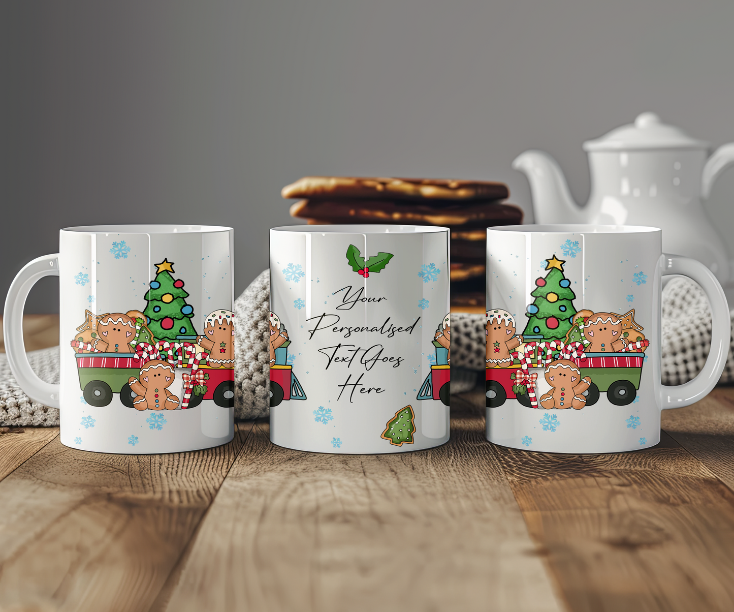 Personalised Whimsical Christmas Gingerbread Train - Gift Mug