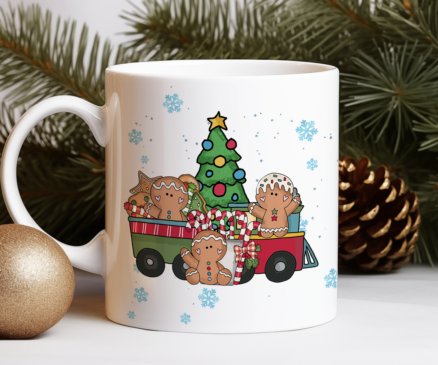 Personalised Whimsical Christmas Gingerbread Train - Gift Mug