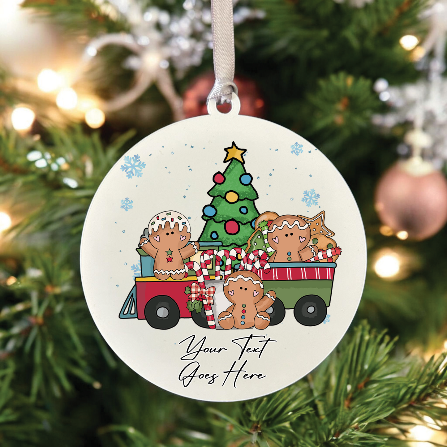 Personalised Whimsical Christmas Gingerbread Train - Hanging Bauble Decoration