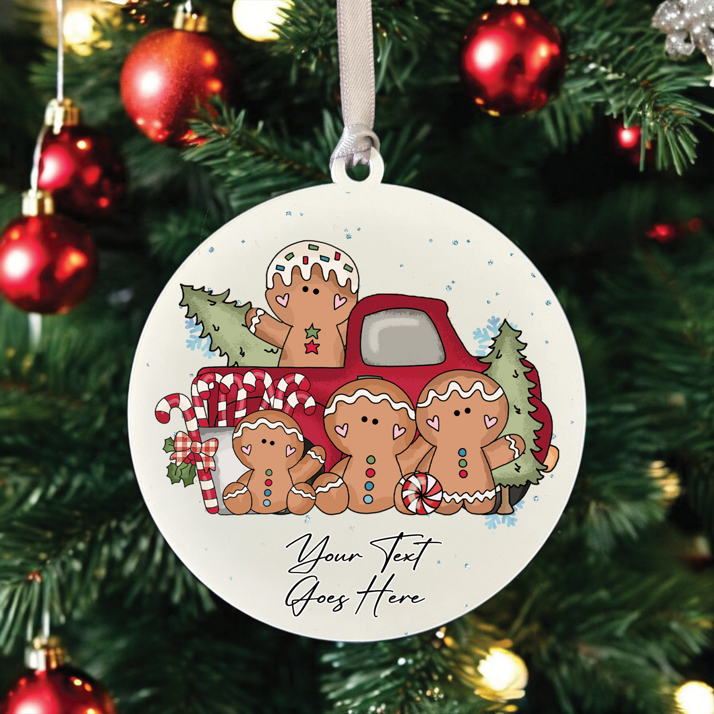 Personalised Whimsical Christmas Gingerbread Truck - Hanging Bauble Decoration