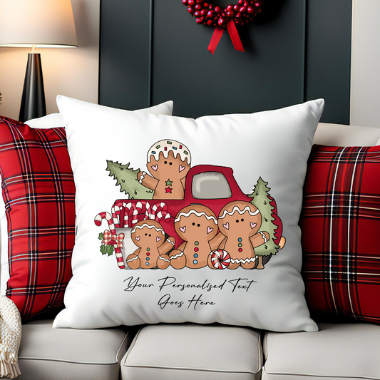 Personalised Whimsical Christmas Gingerbread Truck - Cushion Cover Gift