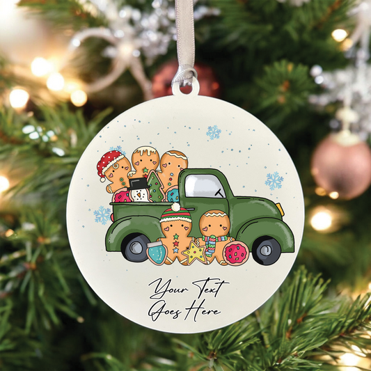 Personalised Whimsical Christmas Gingerbread Truck - Hanging Bauble Decoration - Style B