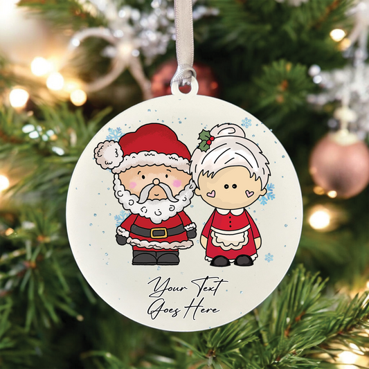 Personalised Whimsical Christmas Mr and Mrs Claus - Hanging Bauble Decoration