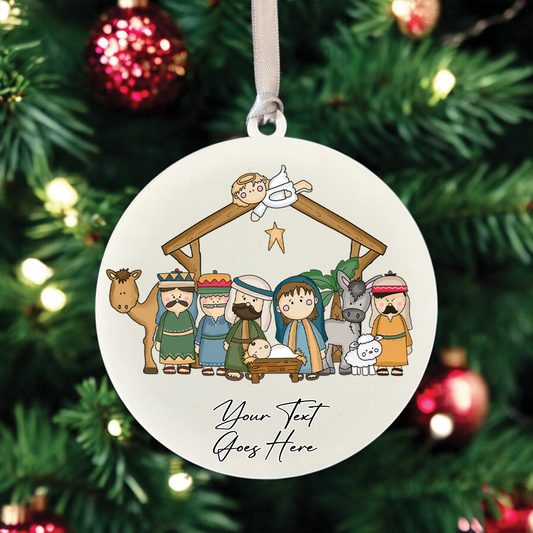 Personalised Whimsical Christmas Nativity - Hanging Bauble Decoration