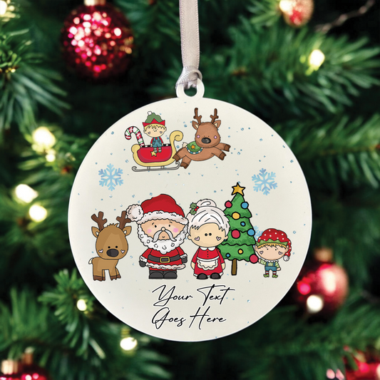 Personalised Whimsical Christmas Santa scene - Hanging Bauble Decoration