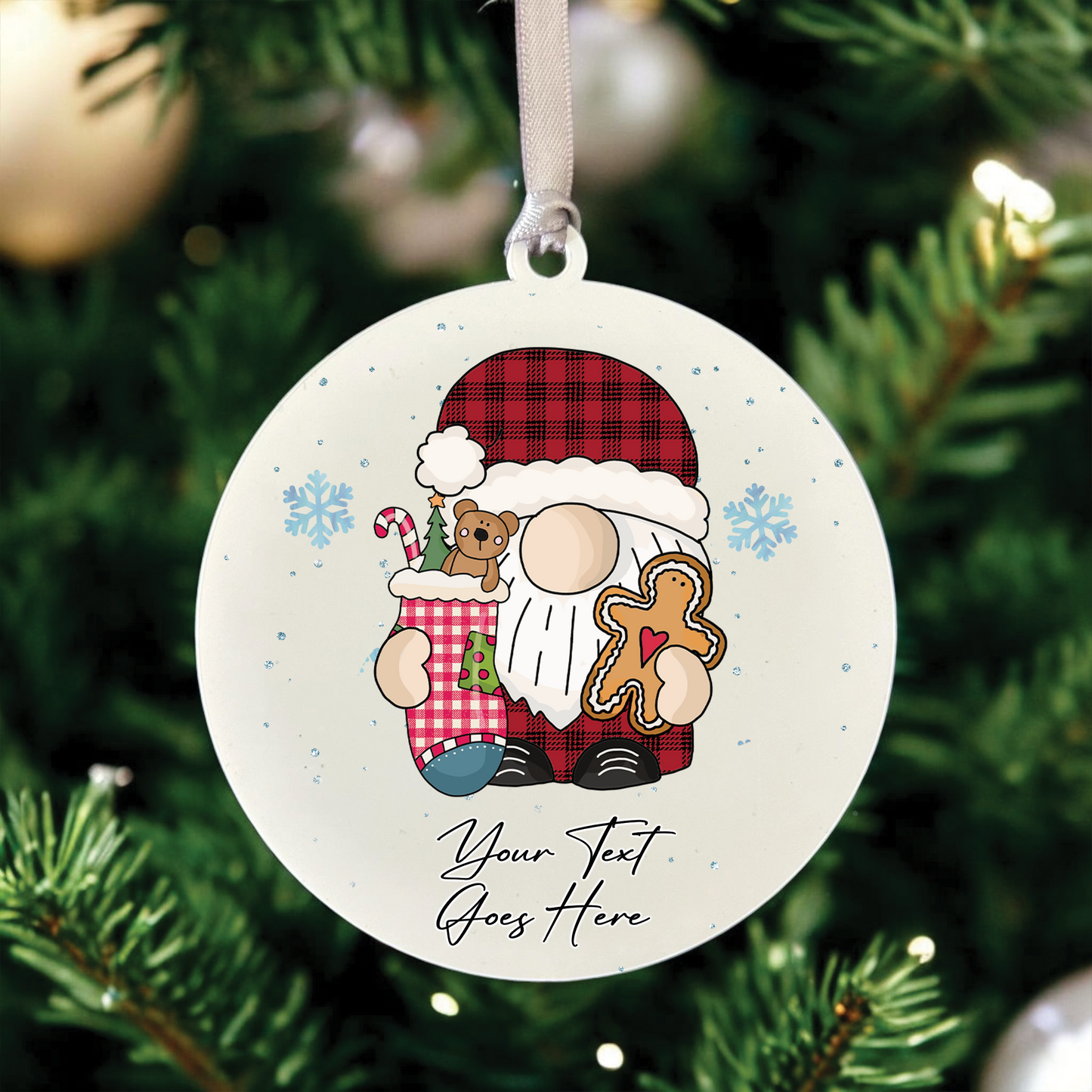 Personalised Whimsical Christmas Santa Claus with Stocking - Hanging Bauble Decoration