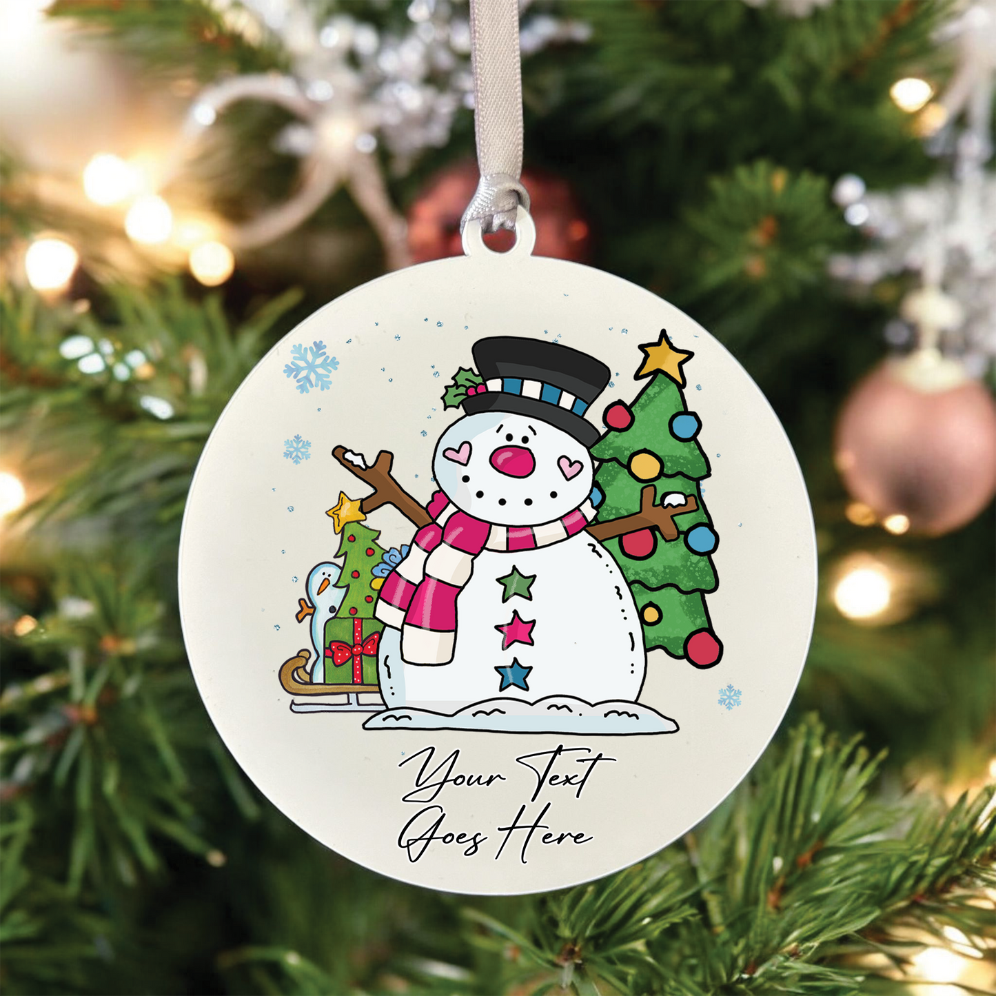 Personalised Whimsical Christmas Snowman - Hanging Bauble Decoration