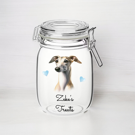 Personalised Whippet - Dog Treat Kilner Style Gift Jar - DGJR51