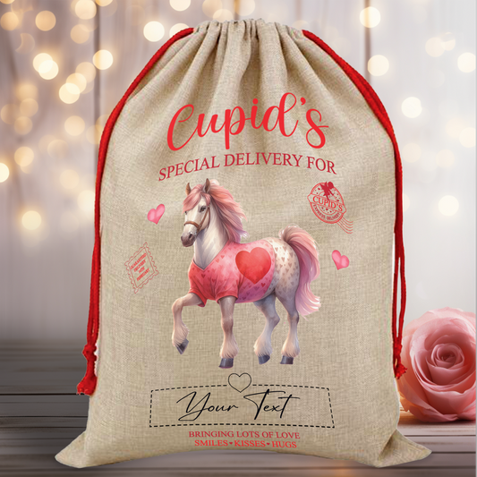 Personalised Animal Love Heart Valentine Anniversary Gift Sack - White Horse