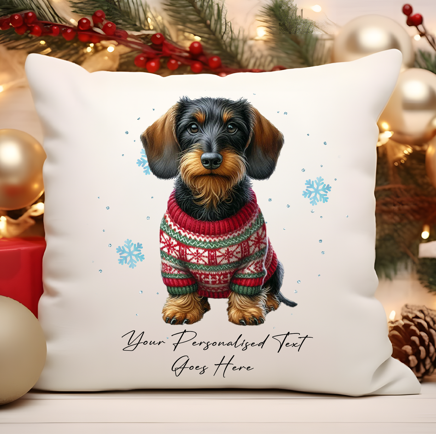 Personalised Wirehaired Dachshund Dog Christmas Jumper Cushion Cover Gift