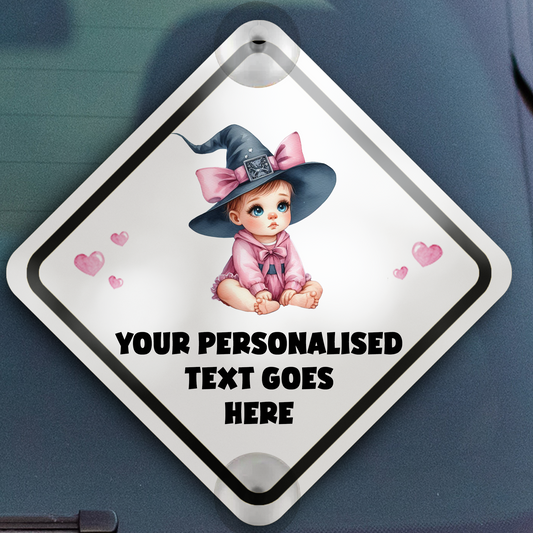 Personalised Baby Child On Board Car Window Sign - Witch