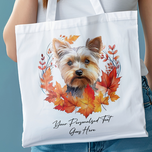 Personalised Dog Autumn Wreath Yorkshire Terrier Tote Bag