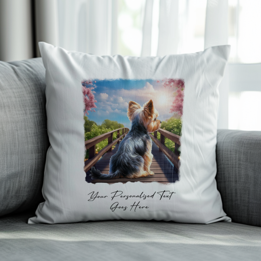 Personalised Bridge Dog Memorial Yorkshire Terrier - Keepsake Gift Cushion, by Floppsie Moppsie – floppsiemoppsie at floppsiemoppsie.co.uk