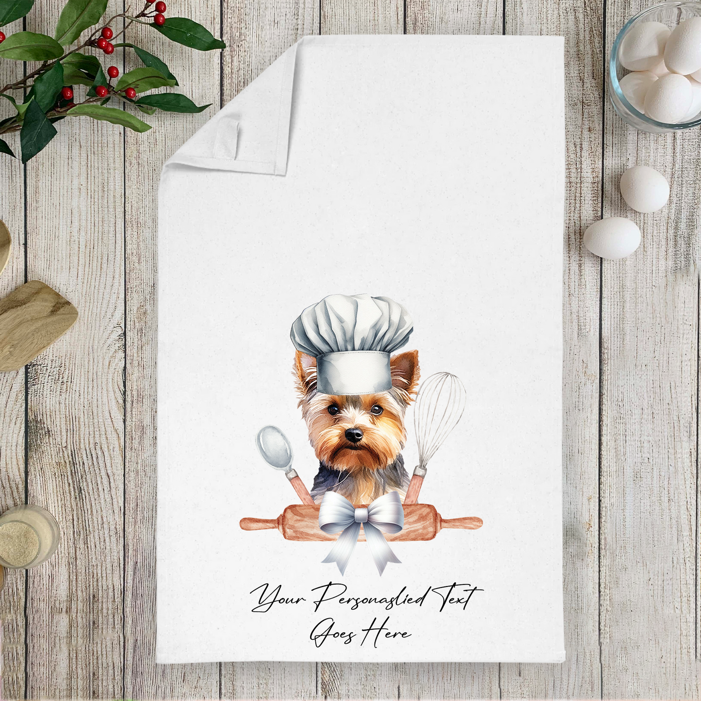 Personalised Dog In Chef Hat Gift Tea Towel - Yorkshire Terrier