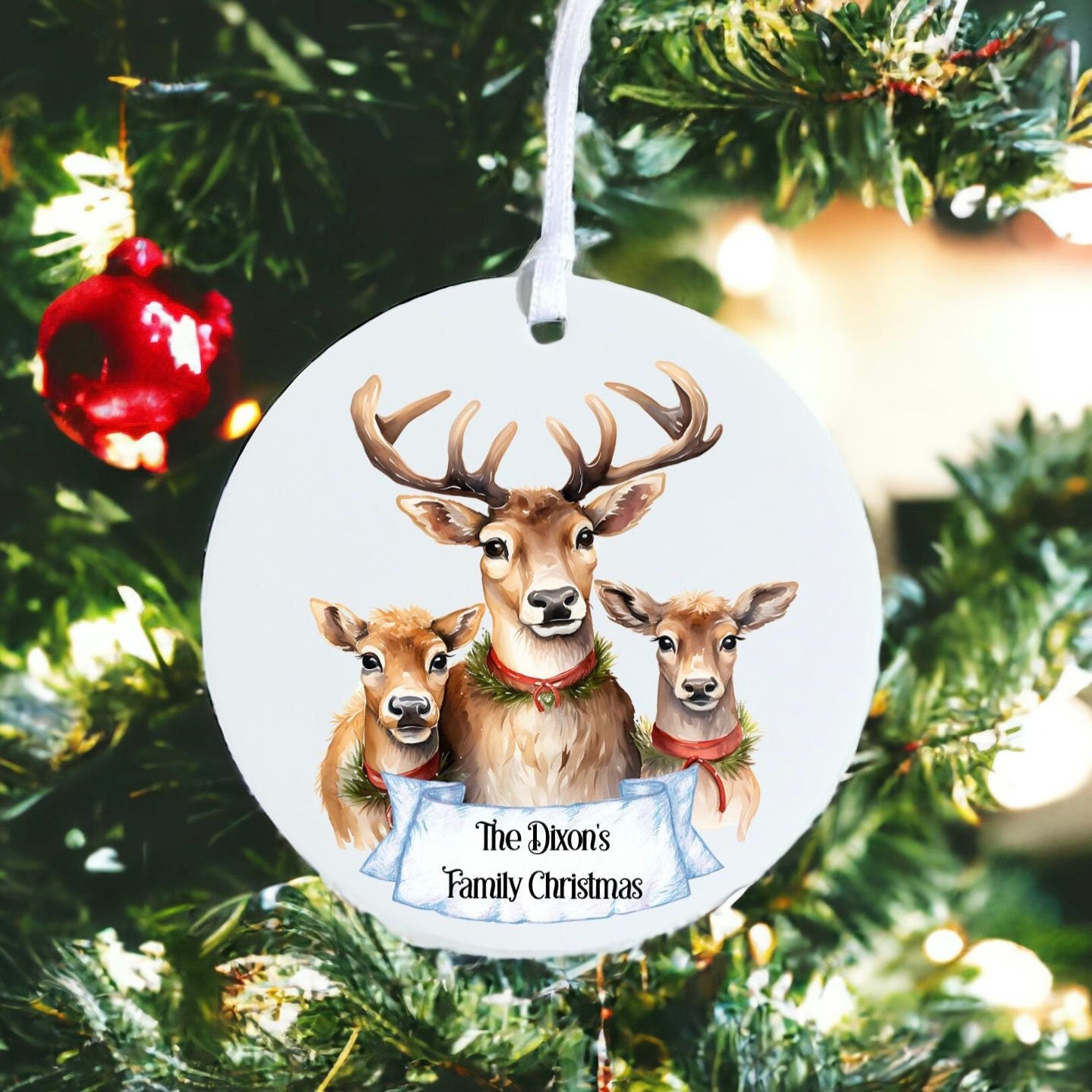 Personalised Reindeer Family - Acrylic Bauble Christmas Tree Ornament Decoration Gift Keepsake