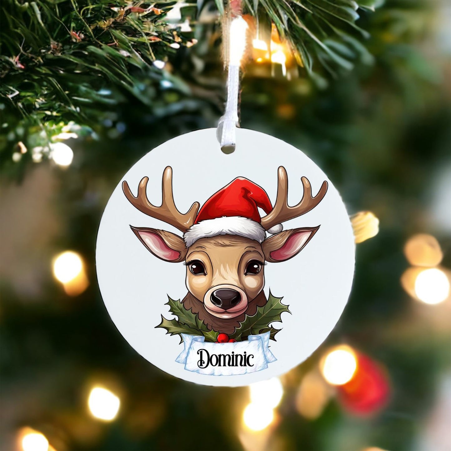 Personalised Reindeer D - Acrylic Bauble Christmas Tree Ornament Decoration Gift Keepsake